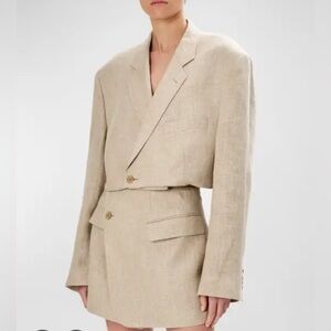 Ronny Kobo Michaela Oversized Cropped Linen Blazer